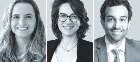 Milena Arbizu, de Demarest Advogados (izquierda); Adriana Pagés de Campos Mello Advogados (en asociación con DLA Piper) - Brasil, y Guilherme França, de Lollato Lopes Rangel Ribeiro Advogados.
